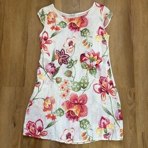 Made in Italy Linen Floral Shift Dress Cap Sleeve Small coastal preppy resort